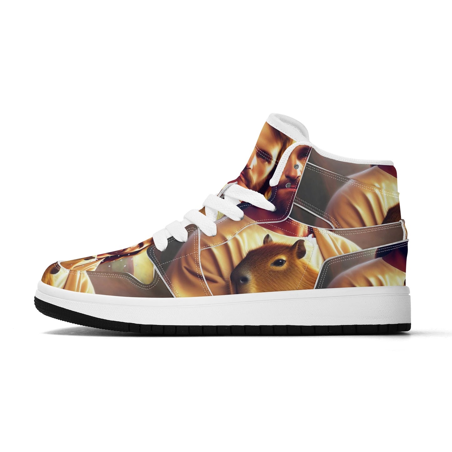 Jesus Holding Capybara Children Premium High Top Leather Sneakers