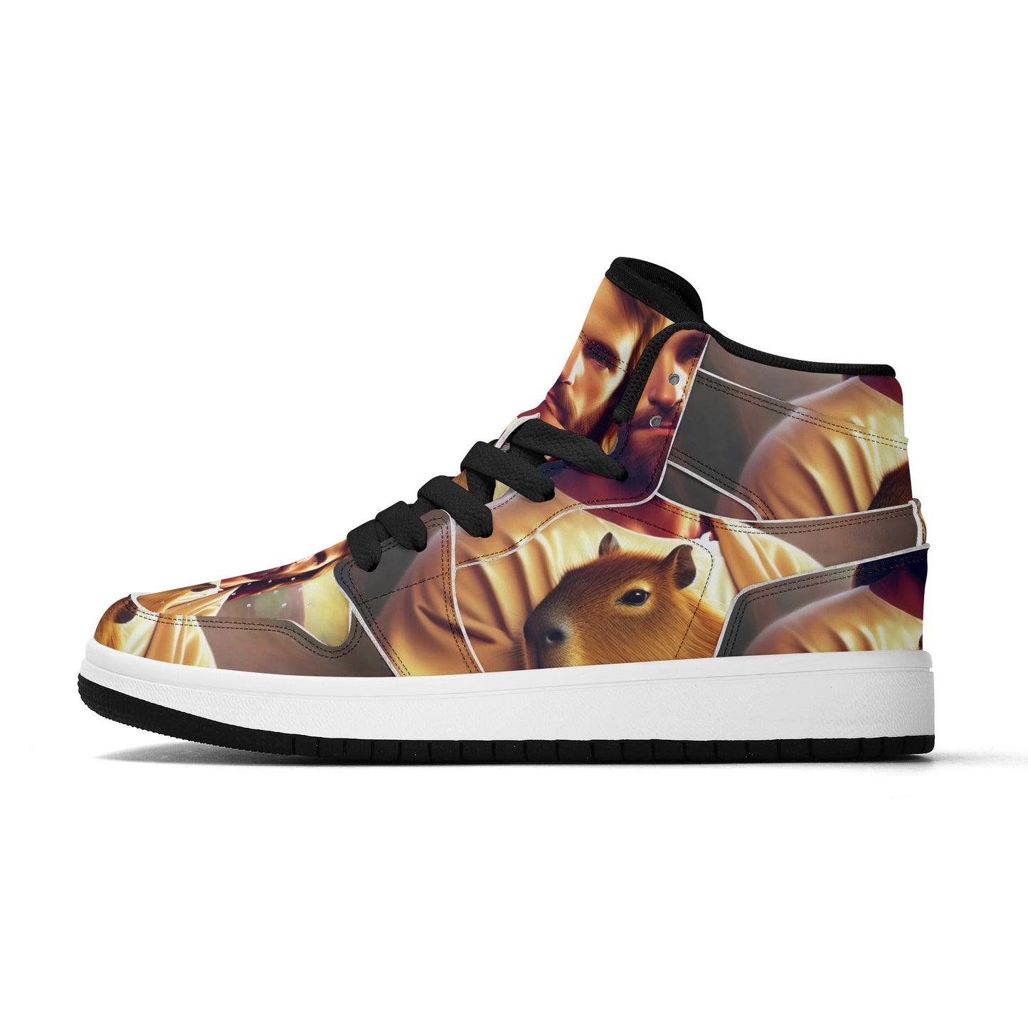 Jesus Holding Capybara Children Premium High Top Leather Sneakers