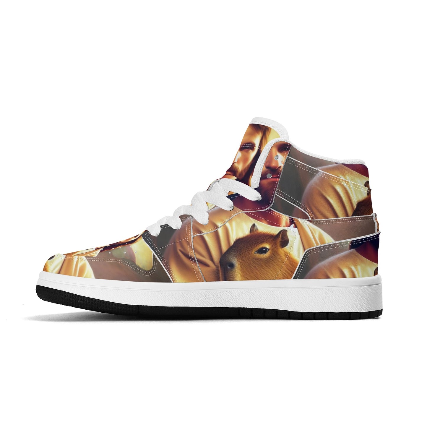 Jesus Holding Capybara Children Premium High Top Leather Sneakers