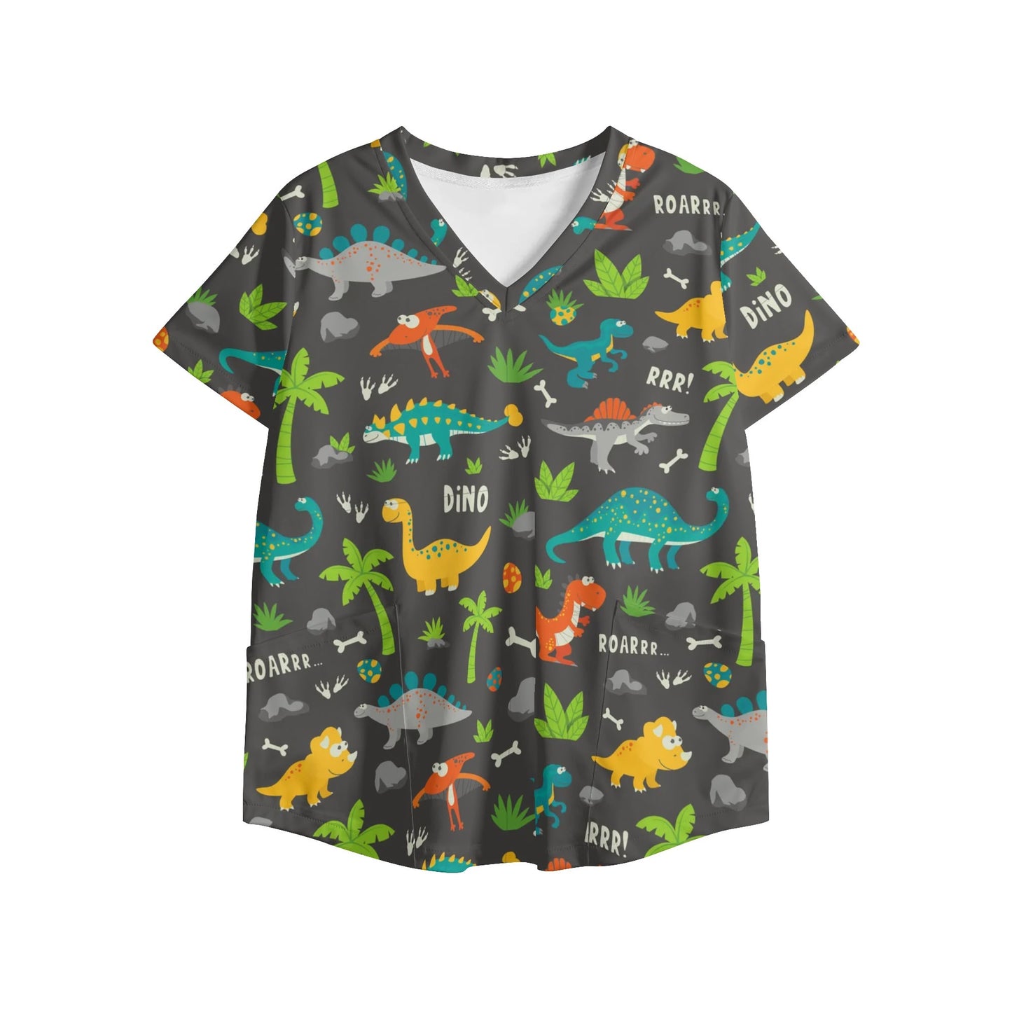 Dinosaur Print Scrubs Children's Hospital Scrubs Womens Printed V Neck Workwear Nursing Tops