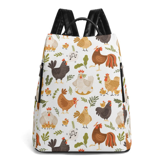 Chicken Pattern Backpack Farm Animal Bag New Travel PU Daypack Anti-theft Backpack