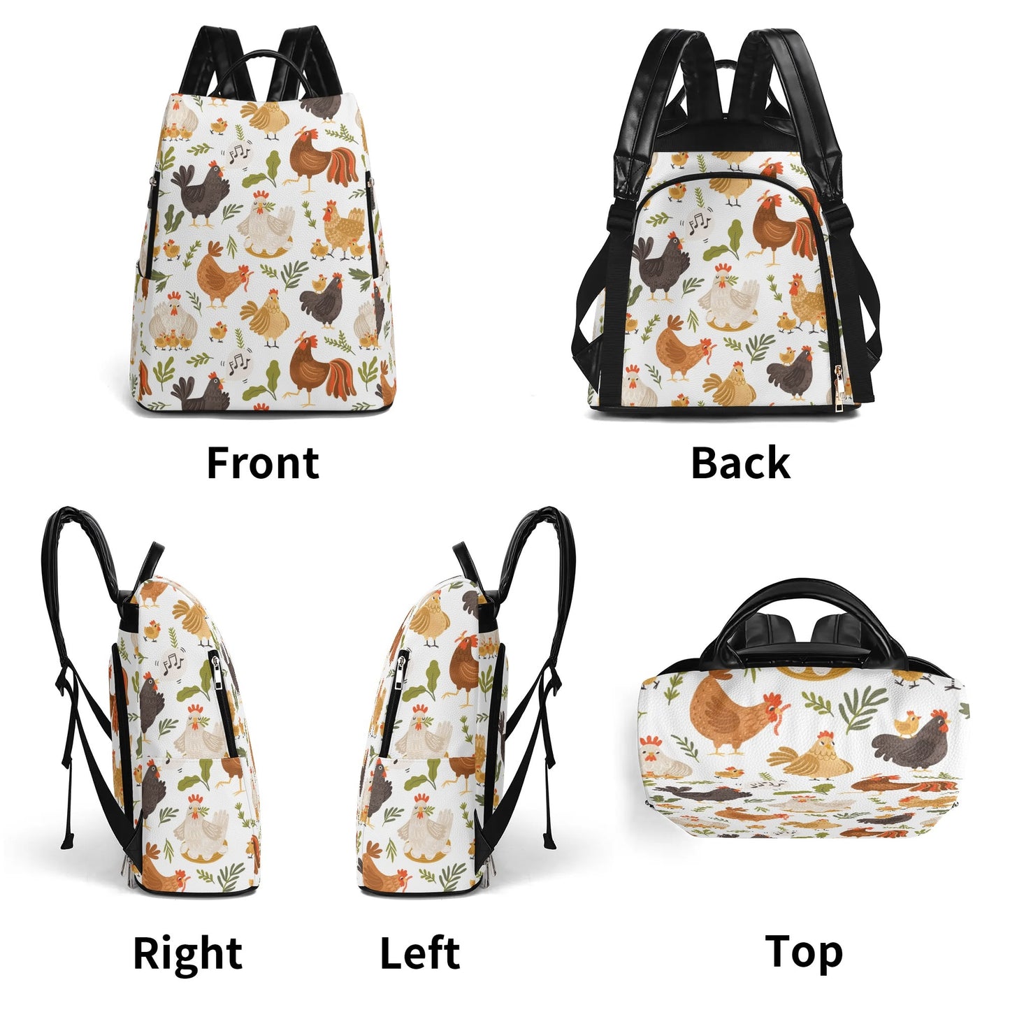 Chicken Pattern Backpack Farm Animal Bag New Travel PU Daypack Anti-theft Backpack