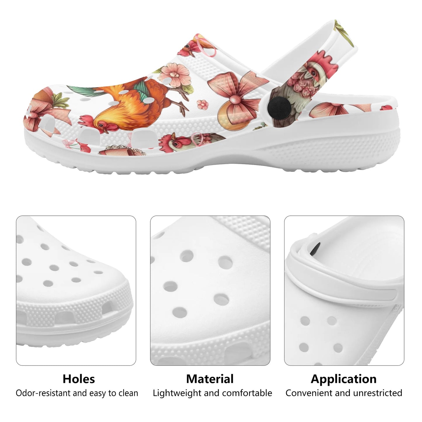 Chicken Pattern Clogs Animal Print Clogs for Womens All Over Printing Classic Sandals