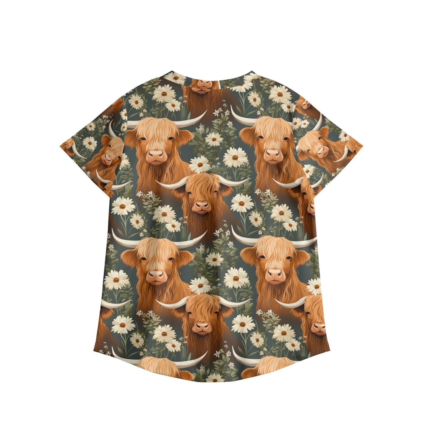 Highland Cow Pattern Nurses Scrubs Hospital Scrub Top Womens Printed V Neck Workwear Nursing Tops