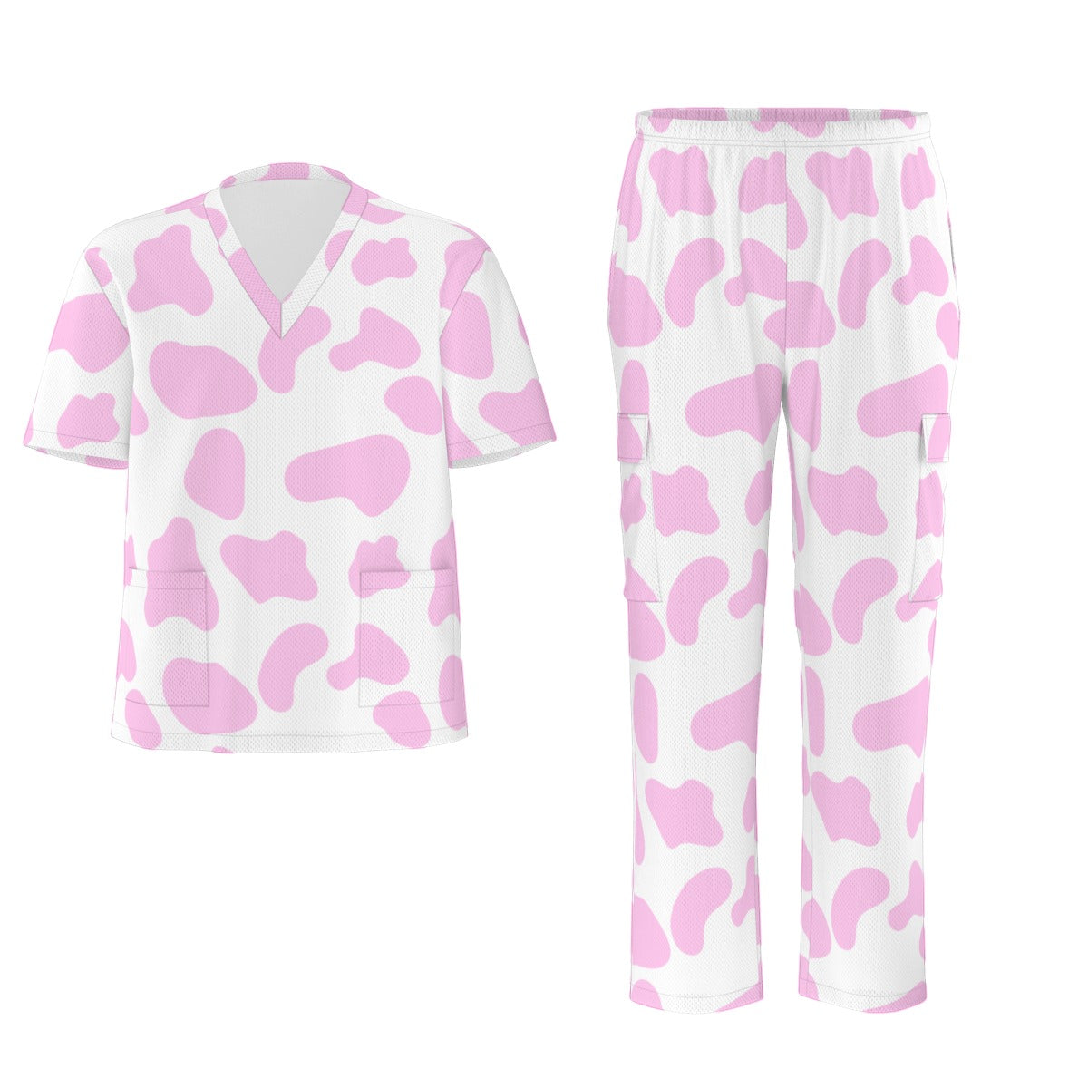 Pink Cow Print Scrubs Nursing Scrubs Hospital Cow Print Scrubs Set Unisex Scrub Set|Birdseye