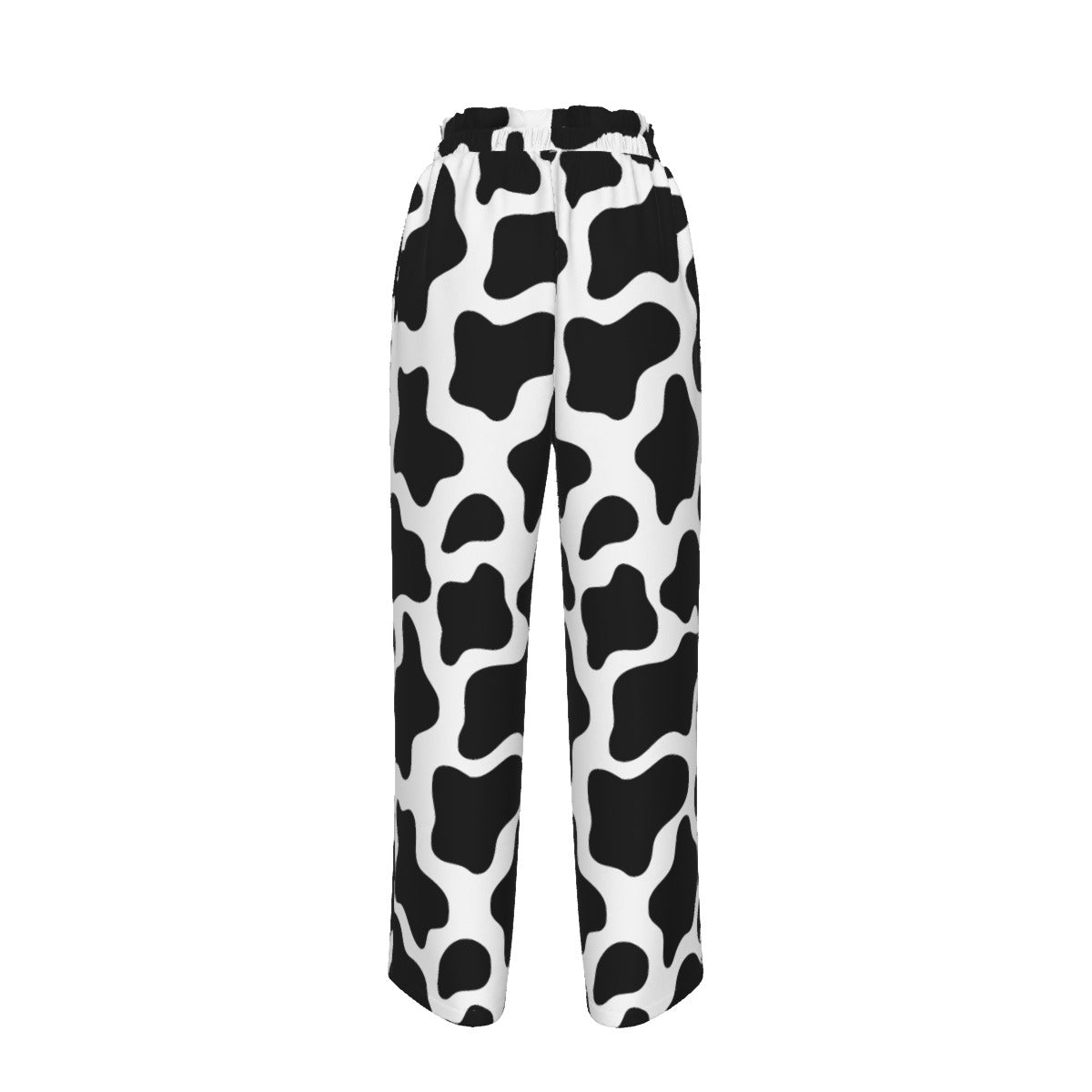 Cow Print Pants Cow Pattern All-Over Print Women's Faux Silk Wide-Leg Pants