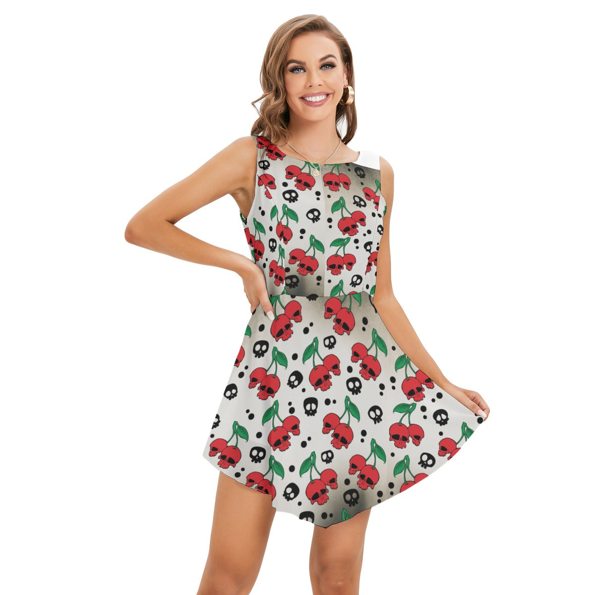 Skull and Cherry Pattern Print Women's Tank Top Dress