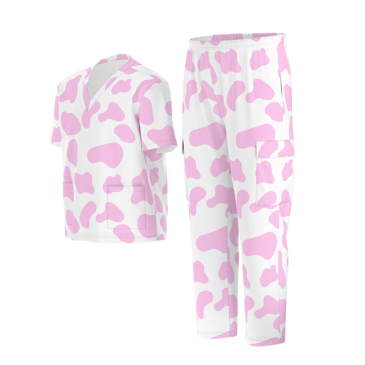 Pink Cow Print Scrubs Nursing Scrubs Hospital Cow Print Scrubs Set Unisex Scrub Set|Birdseye