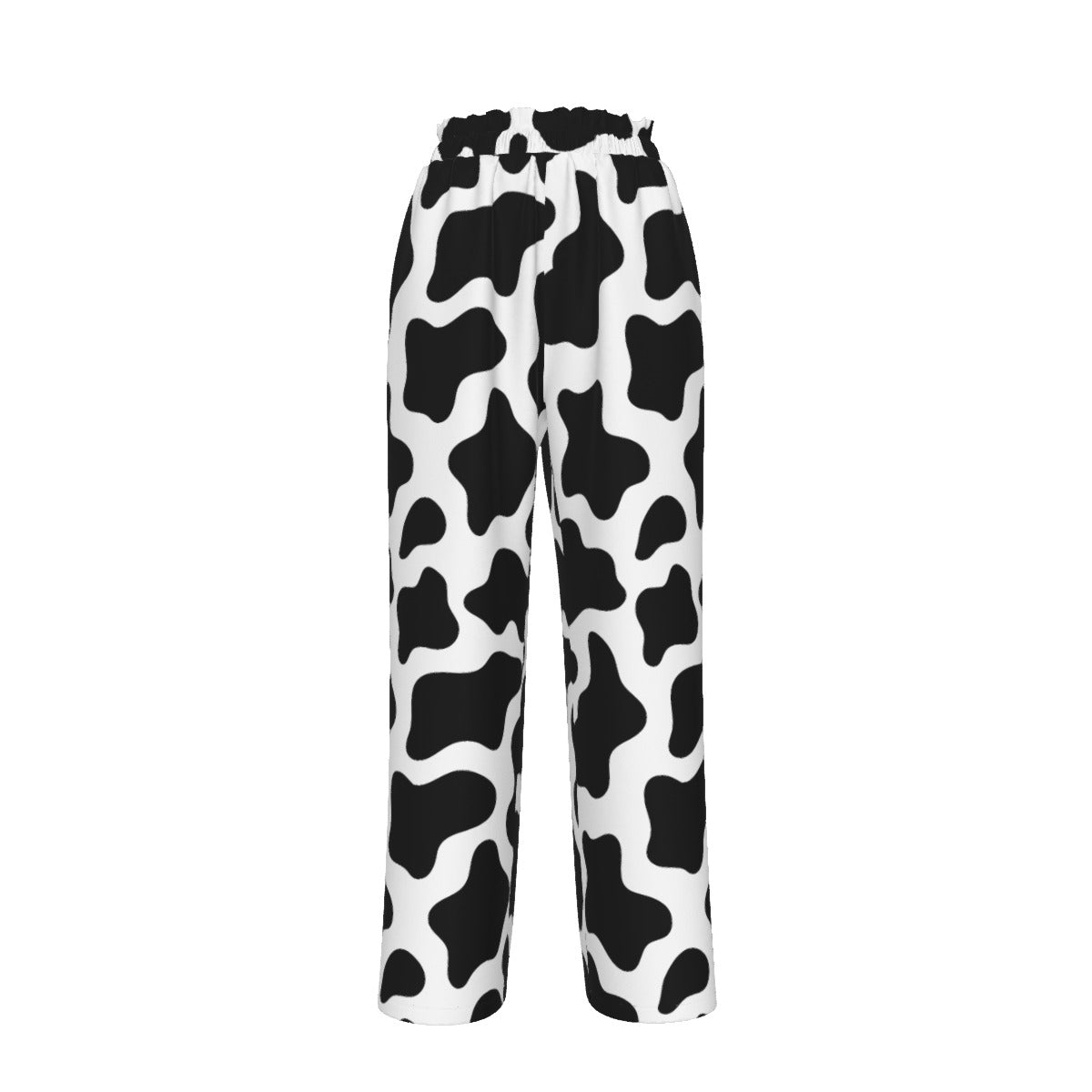 Cow Print Pants Cow Pattern All-Over Print Women's Faux Silk Wide-Leg Pants