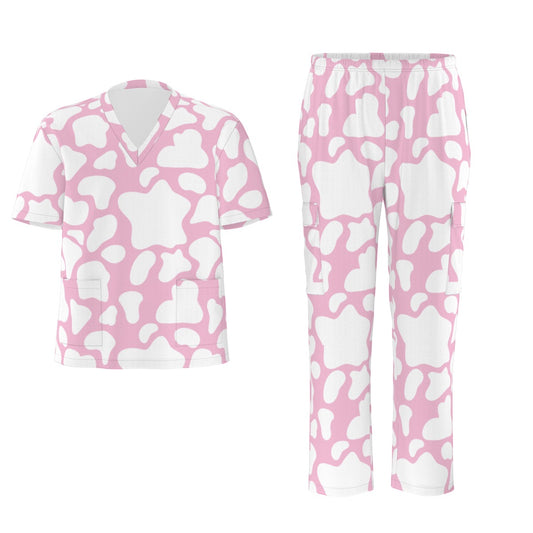 Pink Cow Print Scrubs Nursing Cow Spot Scrub Set Hospital Scrubs Strawberry Cow Print Scrubs