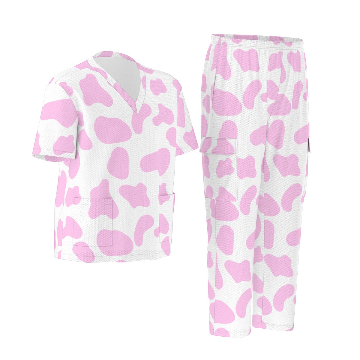 Pink Cow Print Scrubs Nursing Scrubs Hospital Cow Print Scrubs Set Unisex Scrub Set|Birdseye