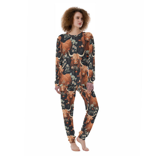 Highland Cow PJ's Cow Pattern Cow Print All-Over Print Women's Pajamas