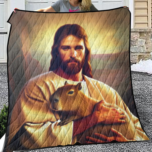 Jesus Holding Capybara Cute Capybara Gift Lightweight & Breathable Quilt With Edge-wrapping Strips