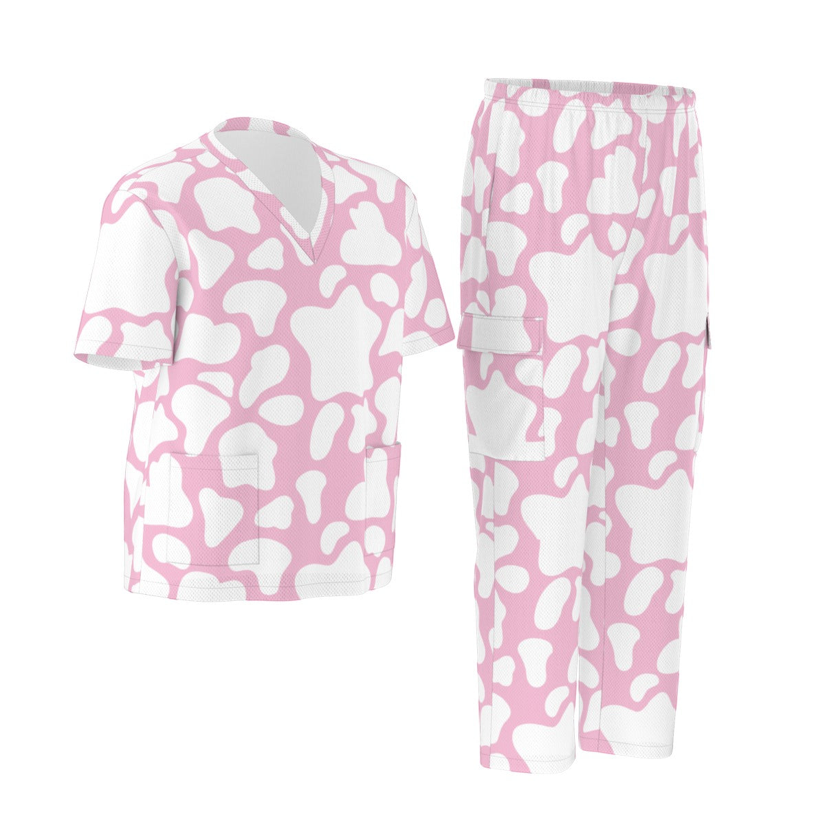 Pink Cow Print Scrubs Nursing Cow Spot Scrub Set Hospital Scrubs Strawberry Cow Print Scrubs