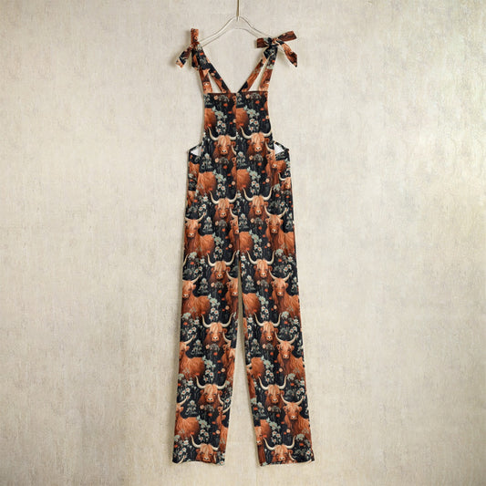 Highland Cow Print Jumpsuit Cow Pattern All-Over Print Women's Jumpsuit