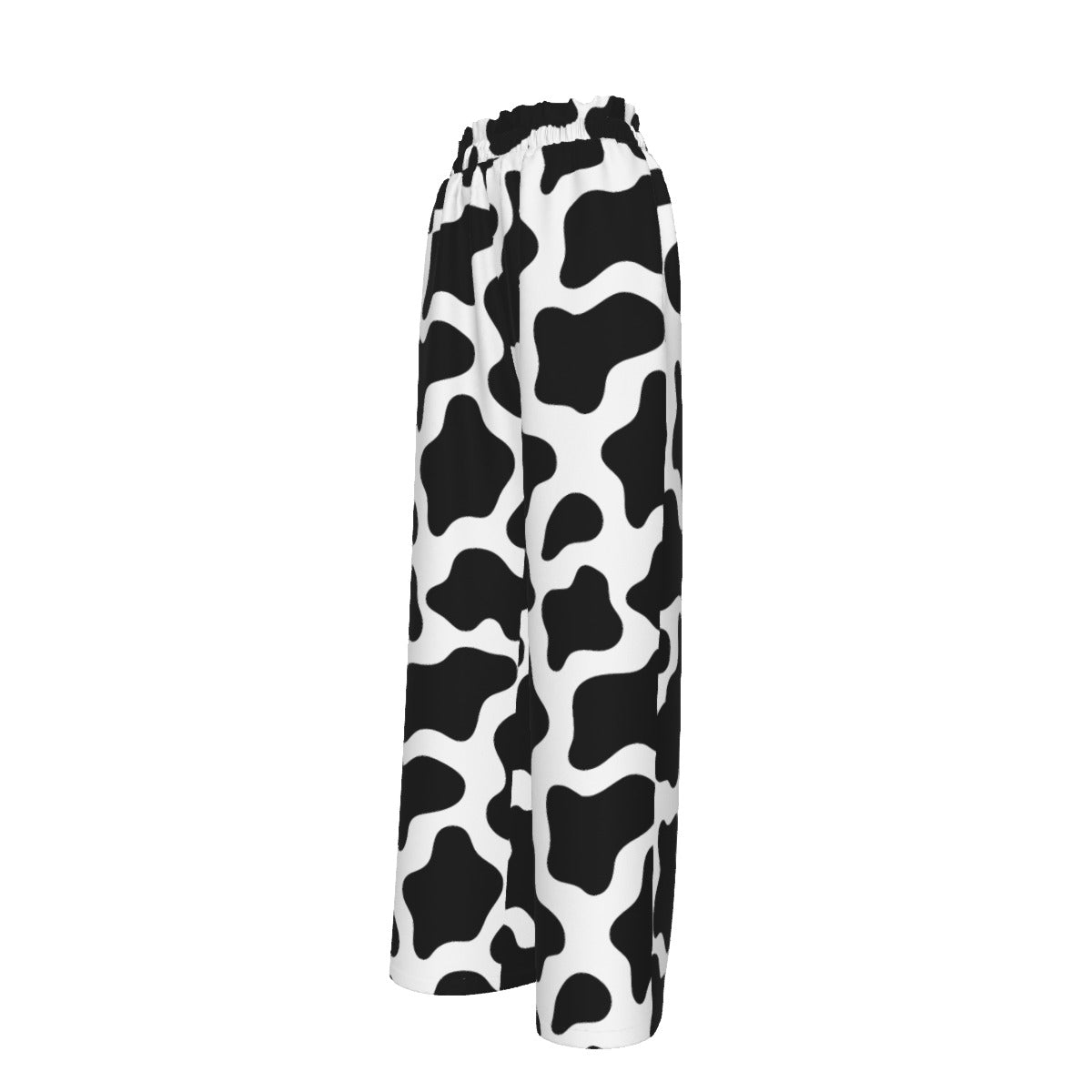 Cow Print Pants Cow Pattern All-Over Print Women's Faux Silk Wide-Leg Pants