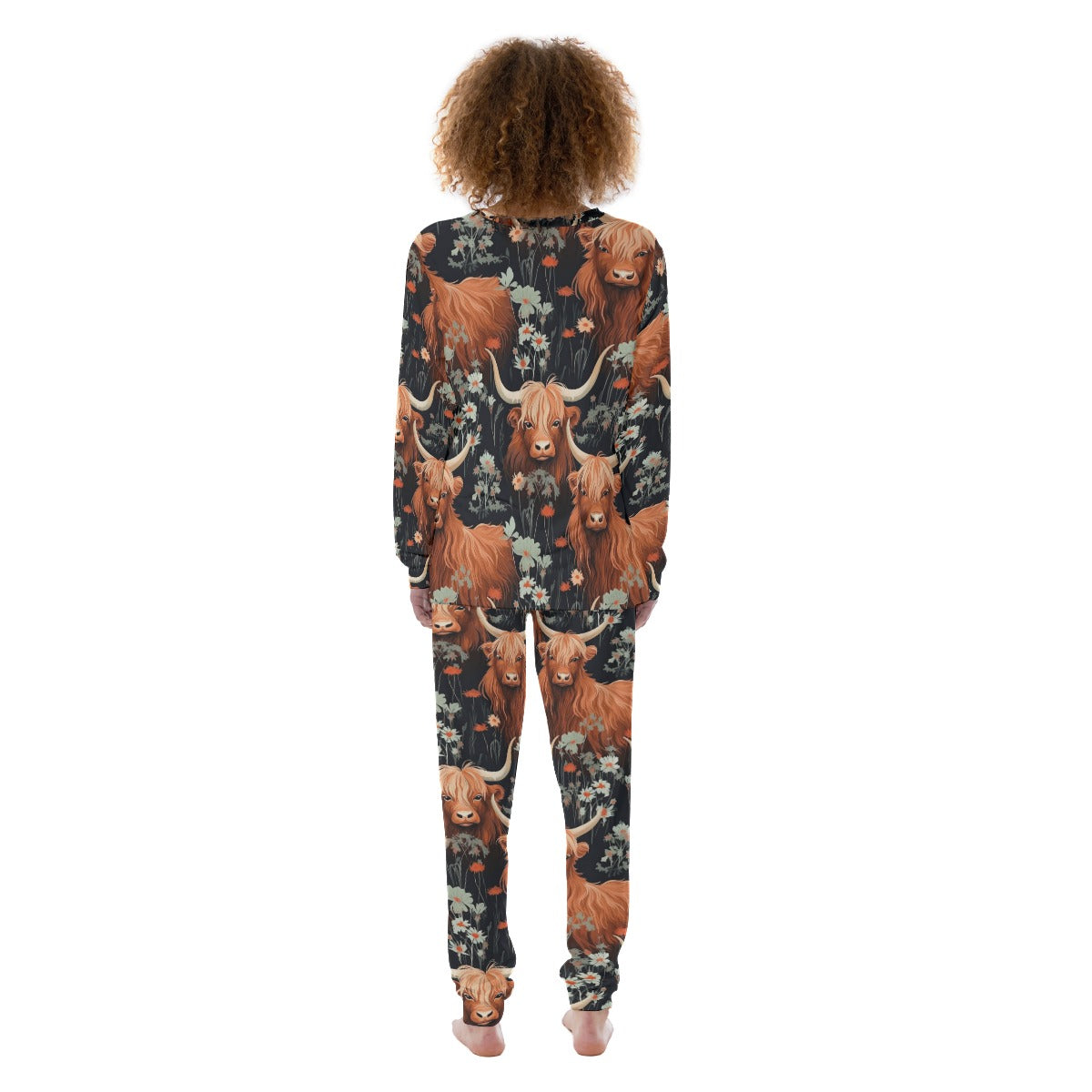 Highland Cow PJ's Cow Pattern Cow Print All-Over Print Women's Pajamas