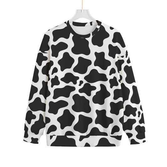 Cow Print All-Over Print Unisex Drop-shoulder Knitted Fleece Sweater