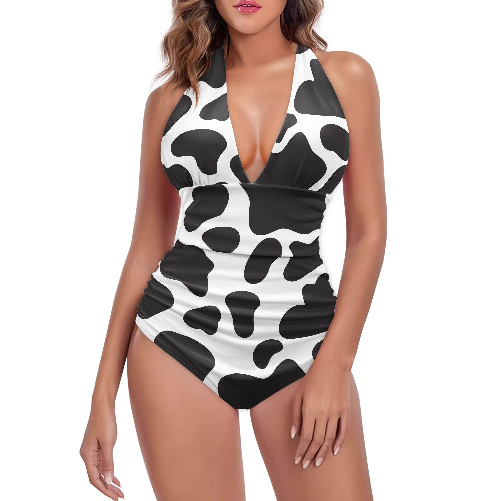 Cow Print High Cut One-piece Swimsuit