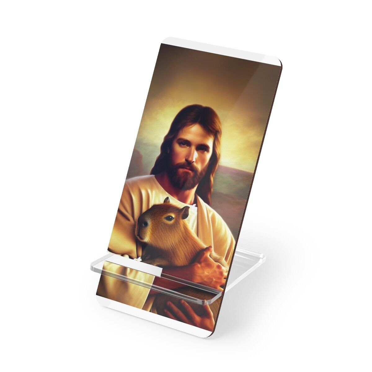 Capybara Gift, Jesus Holding Capybara, Mobile Display Stand for Smartphones