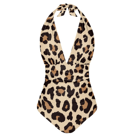 Lepard Print High Cut One-piece Swimsuit