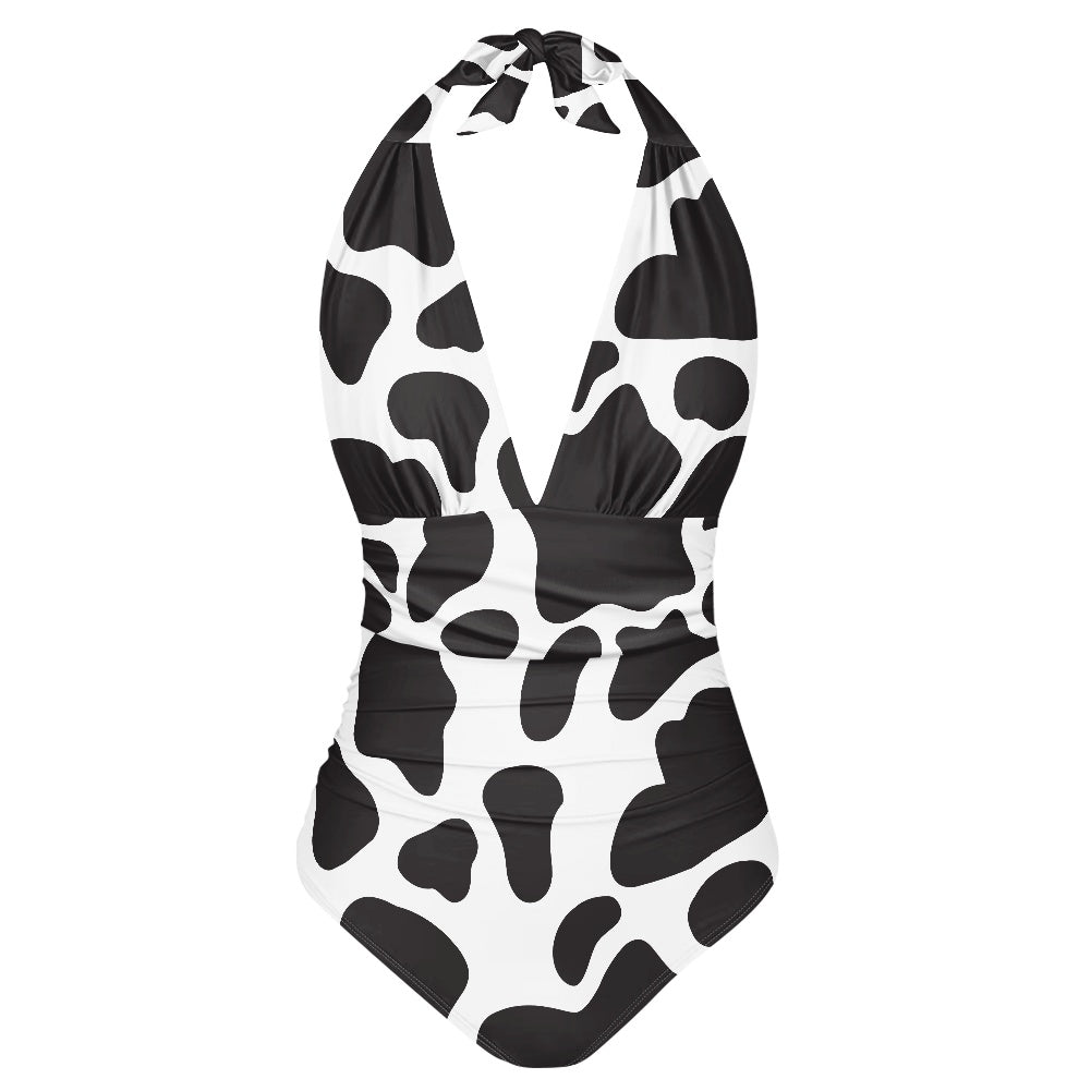 Cow Print High Cut One-piece Swimsuit