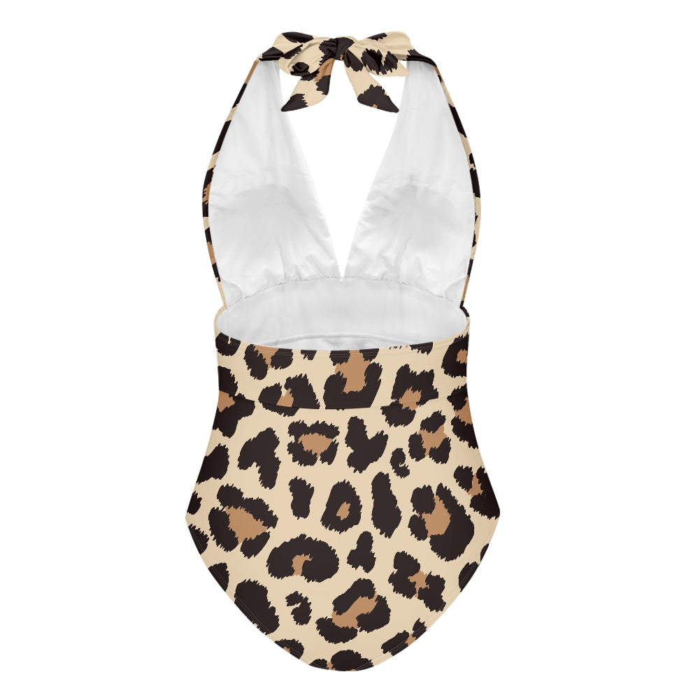 Lepard Print High Cut One-piece Swimsuit